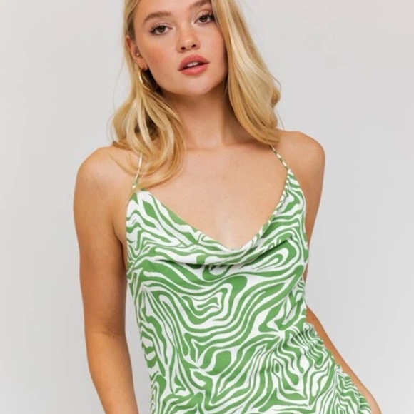 New LE LIS Collection Green Zebra Resort Dress Sleeveless Spaghetti Women’s Sz S - Picture 3 of 12